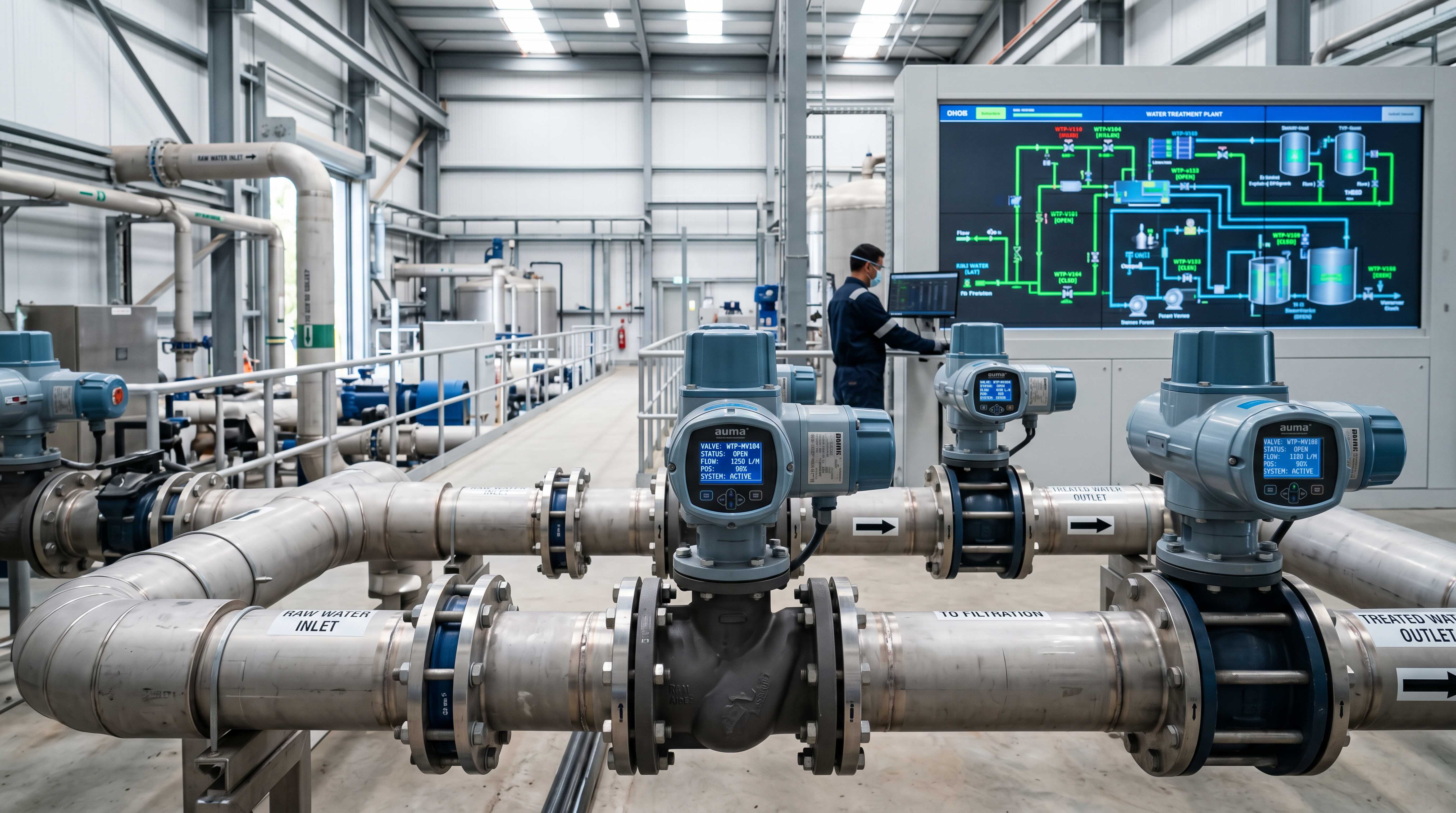 Remote valve monitoring system with smart electric actuators in a water treatment plant SCADA control room